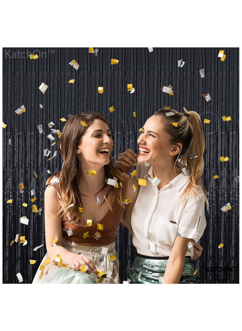 KATCHON Black Fringe Backdrop pack of 1, Black Foil Fringe Curtain For Eid Decoration | Metallic Black Backdrop for Birthday Party Decoration  - Image 5
