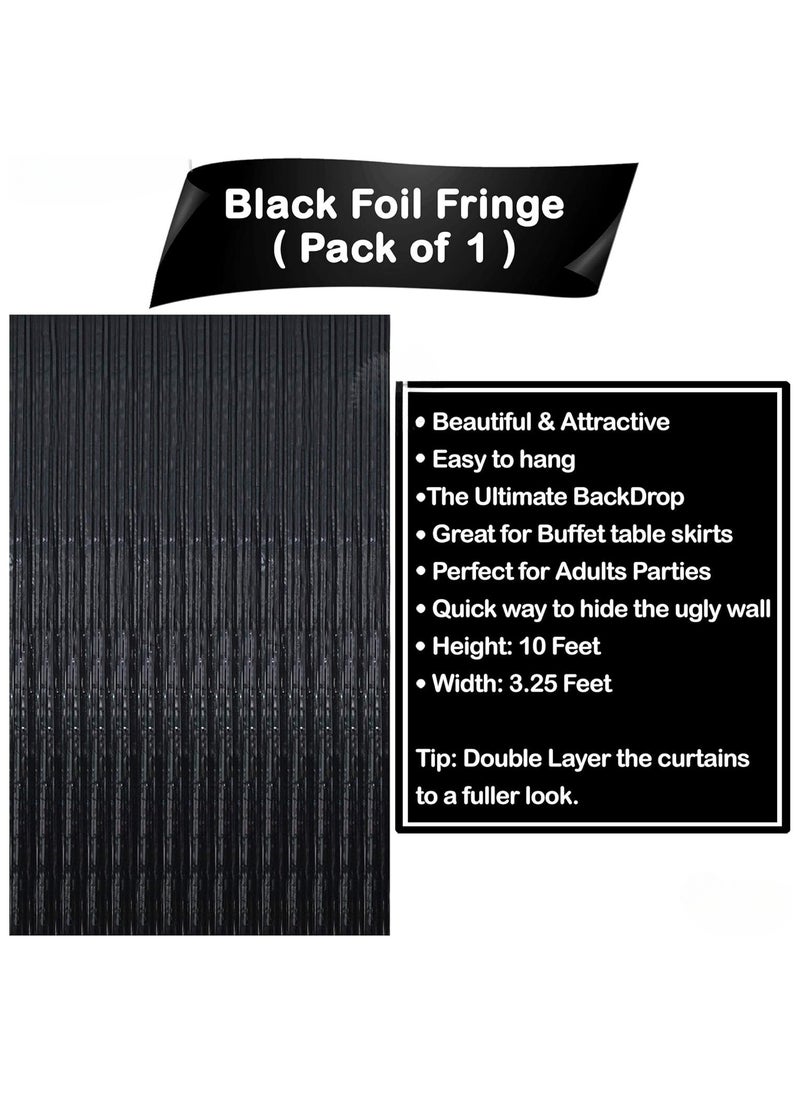 KATCHON Black Fringe Backdrop pack of 1, Black Foil Fringe Curtain For Eid Decoration | Metallic Black Backdrop for Birthday Party Decoration  - Image 2