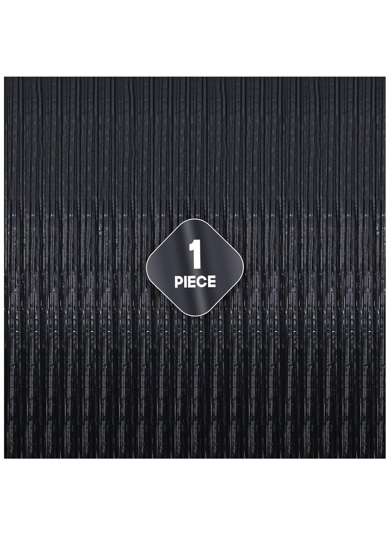 KATCHON Black Fringe Backdrop pack of 1, Black Foil Fringe Curtain For Eid Decoration | Metallic Black Backdrop for Birthday Party Decoration  - Image 1