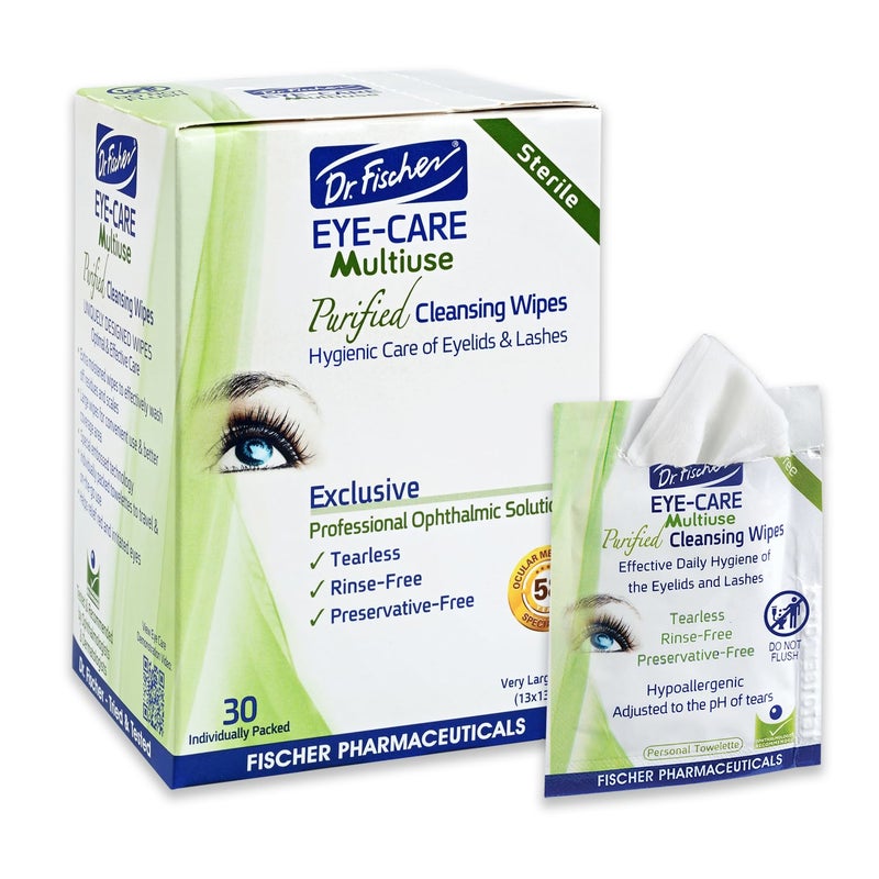 Dr. Fischer Eyelid Wipes - Purified, Non-Irritating, Pre-moistened Eye Wipes for Cleansing Sensitive Skin. Hypoallergenic Make-up Remover (30) - Image 1