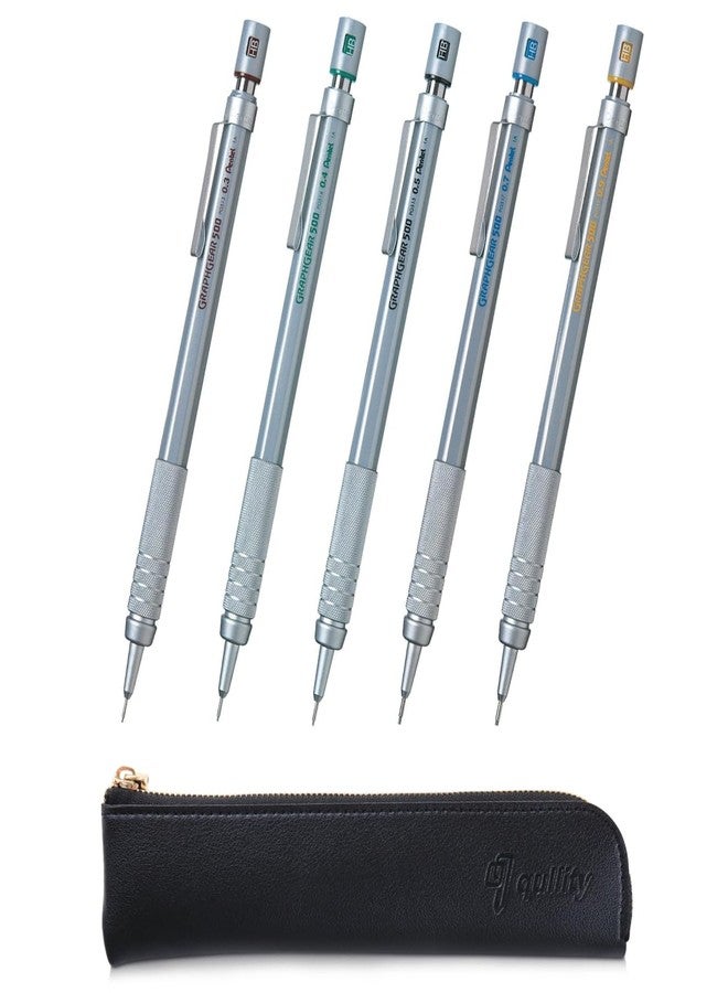 QULLITY Graph Gear 500 Mechanical Drafting Pencil + Ain HB/B/2B leads, original Black slim pen case (5 sizes) - Image 1