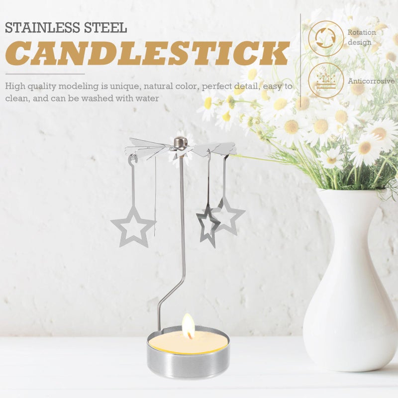 Rotating Silver Star Tabletop Candle Stand Holder For Romantic Dinner Wedding Decor - Image 4