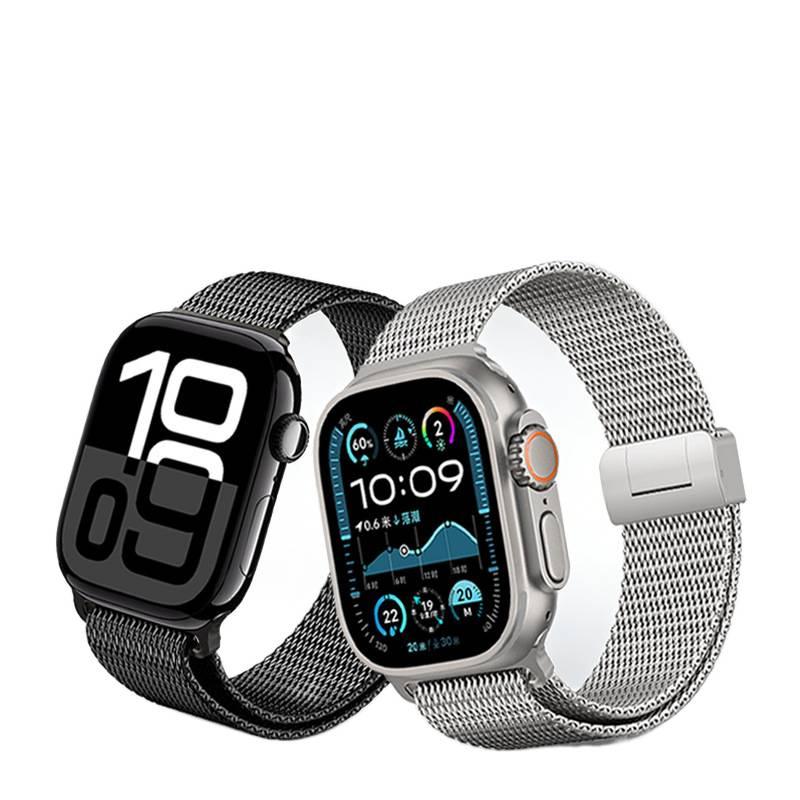 سوار ساعة ذكية حلقة ميلانيز مغناطيسية متوافق باللون أسود قابل للتعديل مع Apple Watch 42/44/45/49mm بملاءمة قابلة للتعديل وحزام بديل - Image 2