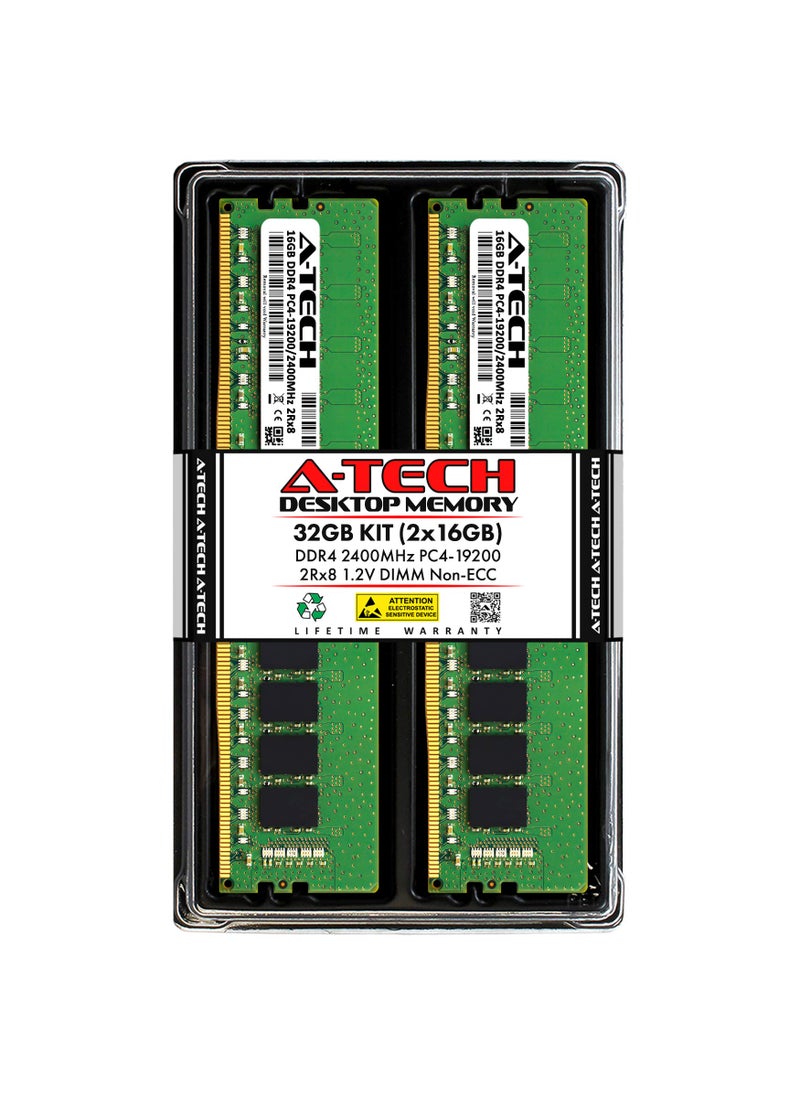 A-TECH A-Tech 32GB (2x16GB) DDR4 2400 MHz UDIMM PC4-19200 (PC4-2400T) CL17 DIMM 2Rx8 Non-ECC Desktop RAM Memory Modules  - Image 1
