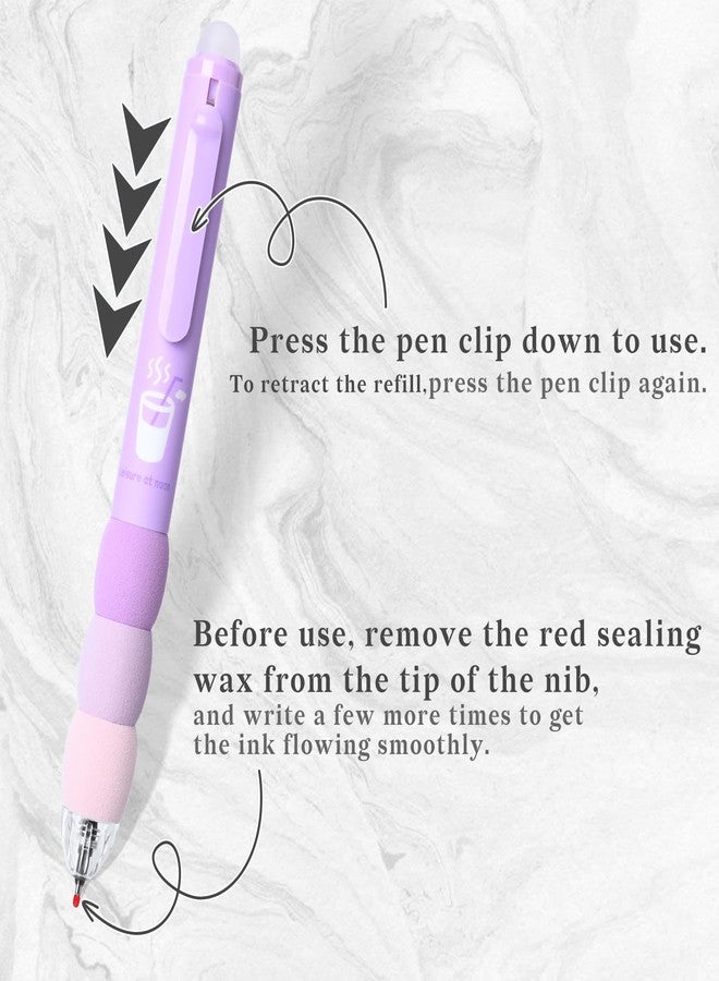 Temiary 18Pcs Aesthetic Retractable Erasable Gel Pens, Make Mistakes Disappear, 8 Pens & 10 Refills, Cartoon Smooth Writing Pen, 0.5 mm Black & Blue Ink Pen, Office School Supplies. (Purple Theme - Image 4