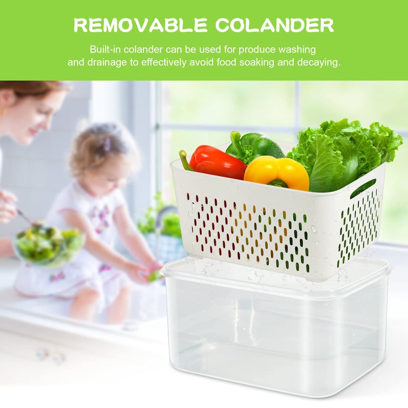 TBMax Fruit Storage Containers for Fridge Organizers and Storage, 4 Pack Large Produce Saver with Airtight Lid & Colander for Berry Lettuce Salad Vegetable Storage, Refrigerator Organizers - Image 3