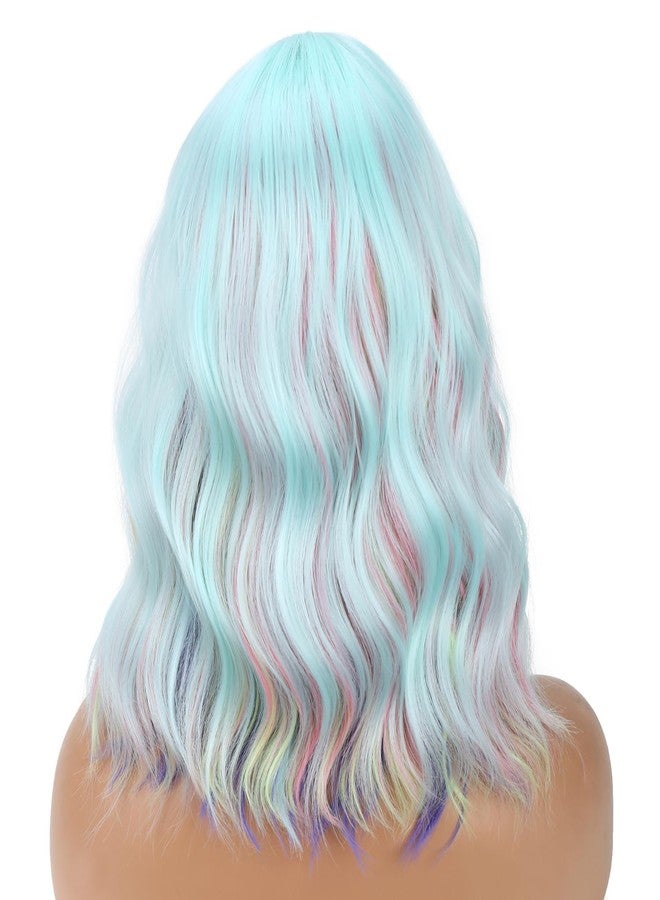 BERON 14 Inches Rainbow Wig Costume Wig with Bangs Colorful Short Wave Wigs Neon Wigs with Hairnet - Image 4