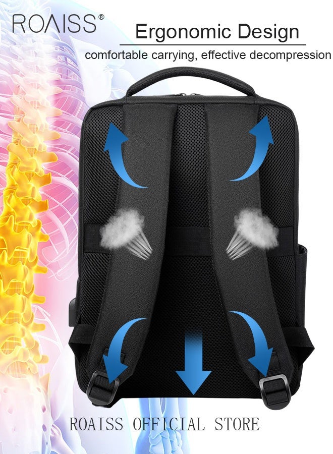 roaiss Oxford Backpack Men's 15.6-inch Large Capacity Outdoor Travel Laptop Backpack Leisure Business Commuting Bag Waterproof Laptop Computer Bag for Daily Use Student Travel with USB Charge Port  - Image 4