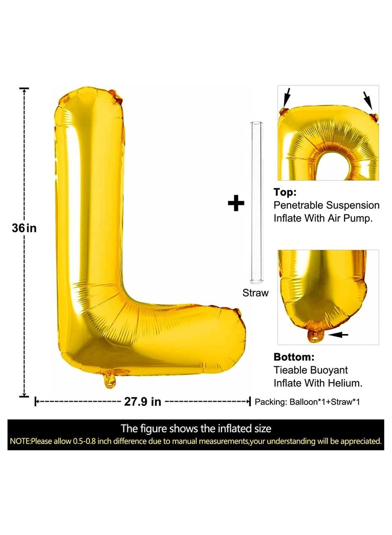 جولد إيدج بالونات هيليوم ذهبية عملاقة مقاس 32 بوصة على شكل حرف L من رقائق معدنية، بالون مايلر كبير واحد، زينة لحفلات أعياد الميلاد وحفلات استقبال المولود (ذهبي، كبير) - Image 2