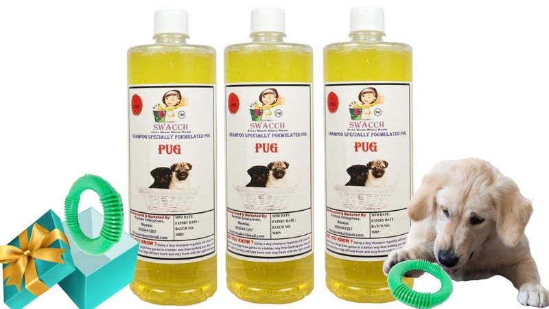 swacch Shampoo | Puppy Safe Shampoo | PH Balanced | Pug Dog Shampoo 1 Litre Pack of 3 Lemon + | O PVC Ring Rubber Chew Toy | Teething Chew Toy I Dental Teething I Durable I Combo Pack - Image 1