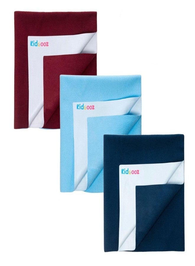Kidoooz Anti-Piling Fleece Extra Absorbent Instant Dry Sheet for Baby, Baby Bed Protector, Waterproof Sheet (3, Red+Sky Blue+Navy Blue, Small) - Image 1