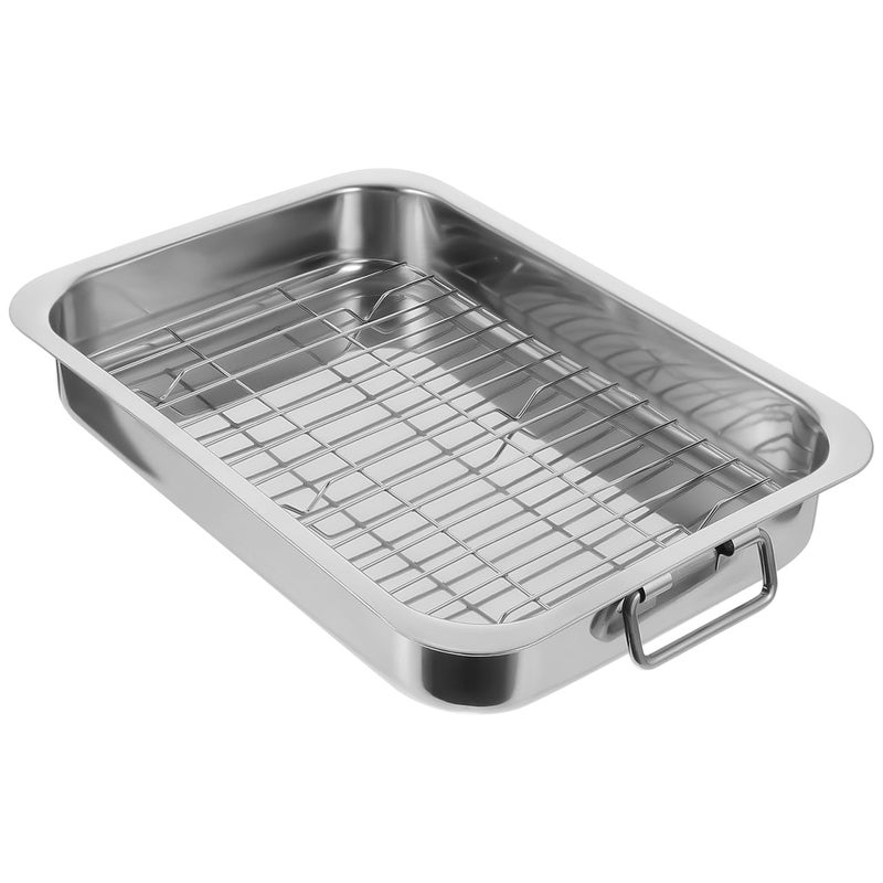 Cabilock Stainless Steel Roasting Pan Nonstick Deep Baking Pans Turkey Roaster with Rack Rectangular Large Oven Roaster Tray for Baking Chicken Veggies Lasagna