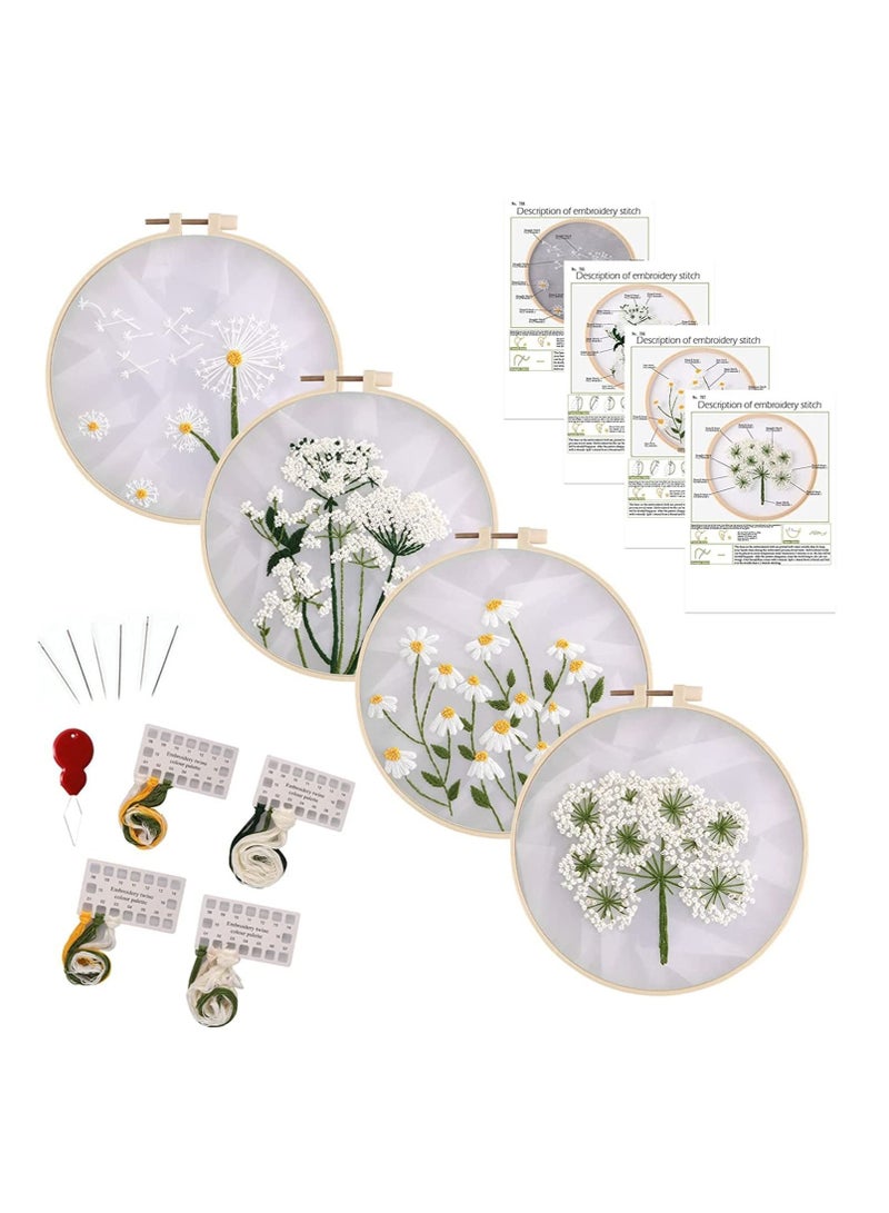SYOSI Embroidery Starters Kit for Beginners Adults Stamped Cross Stitch Kits Include 4 Embroidery Cloth 4 Embroidery Hoops Threads and Needles  - Image 1
