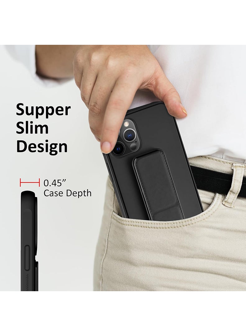 Case Up Compatible with Apple iPhone 12 Pro Max Case with Magnetic Stand & Holder, Premium Silicone Finger Grip Strap Holder Case Car Mount Kickstand Cover- Black - Image 5