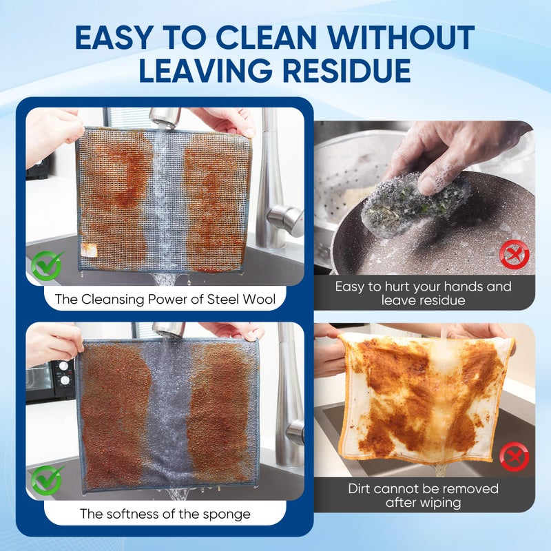 Forggon10 Pcs New Upgrade 2-Layer Non Scratch Wire Dishcloth,Wire Dishwashing Rag, Non-Scratch Wire Dishwashing Rags for Wet and Dry, Kitchen Cleaning Dish Rags for Cookware,Sinks, Dishes,Stove - Image 3