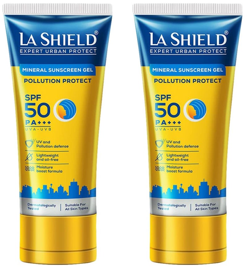 La Shield Pollution Protect Mineral Sunscreen For All Skin Type Gel Spf 50 White 50 Gram Pack Of 2 - Image 1