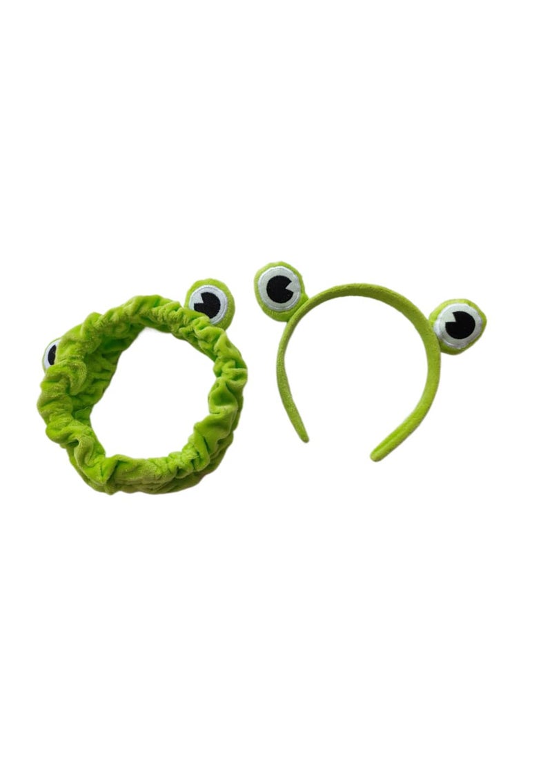 Jilukibo - Jilukibo Green Funny Cute Frog Headband Soft Elastic Makeup Washing Face Frog Eye Hair Band Hoop Headwrap Hairband for Women Girls Shower Spa Mask Yoga 2 Pack - Image 1