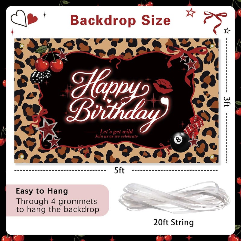 Heboland Red Cheetah Print Backdrop Birthday Party Decorations, Y2K Cherry Leopard 3 x 5Ft Polyester Fabric Background Banner for Big Mama Women Girl Night - Image 3
