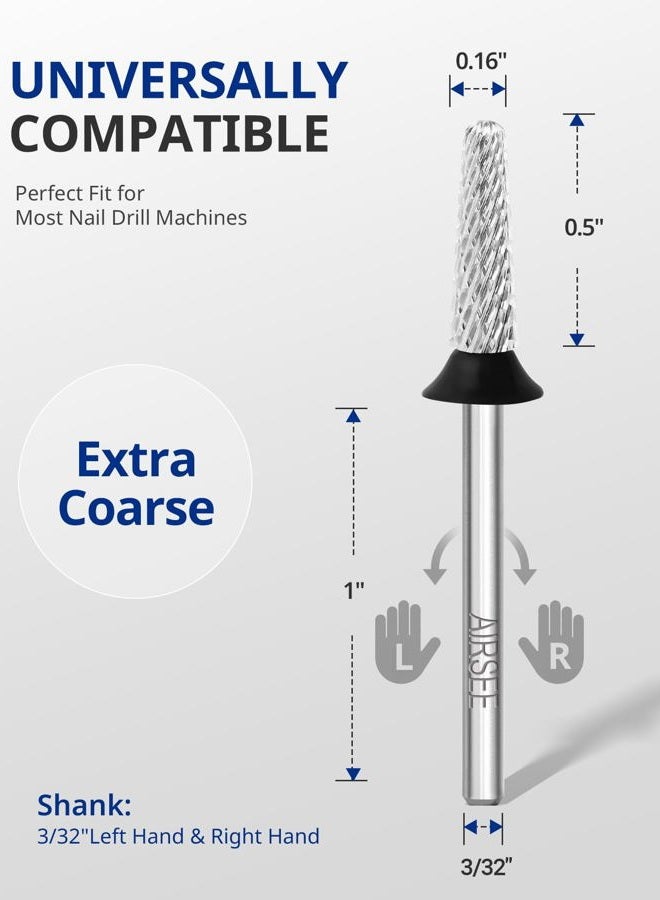 AIRSEE Tungsten Carbide Acrylic Nail Drill Bit Efile Electric File Machine Head Tip for Manicure Polishing Art Remove Gel 3/32" 2 Way Safety Use Ball Top Tapered Bit Cone Shape Extra Coarse-XC - Image 5
