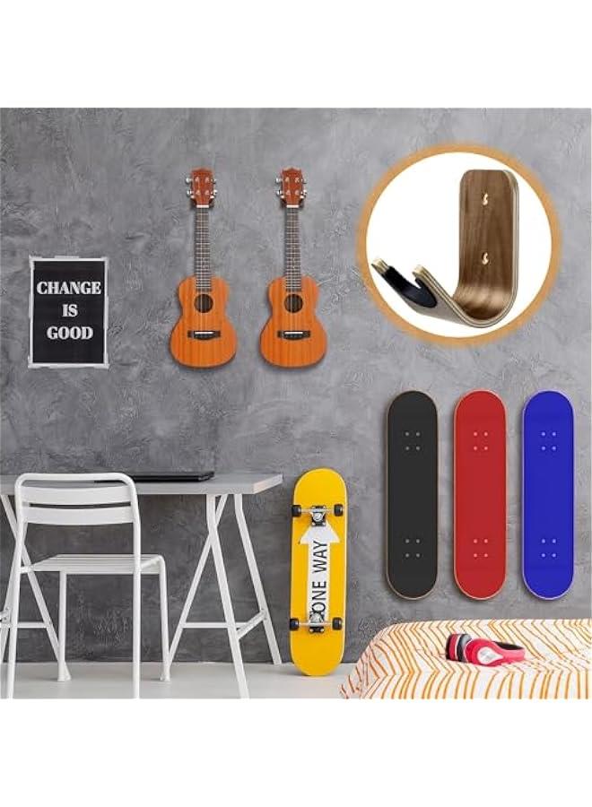 Beauenty Guitar Wall Mount Holder Guitar Hanger with Pick Slot Skateboard Rack Modern Design Guitar Hook Ukulele Stand Wooden Violin Display Stand with Tool for Storage Bass Acoustic Mandolin Banjo (1 Set)  - Image 3
