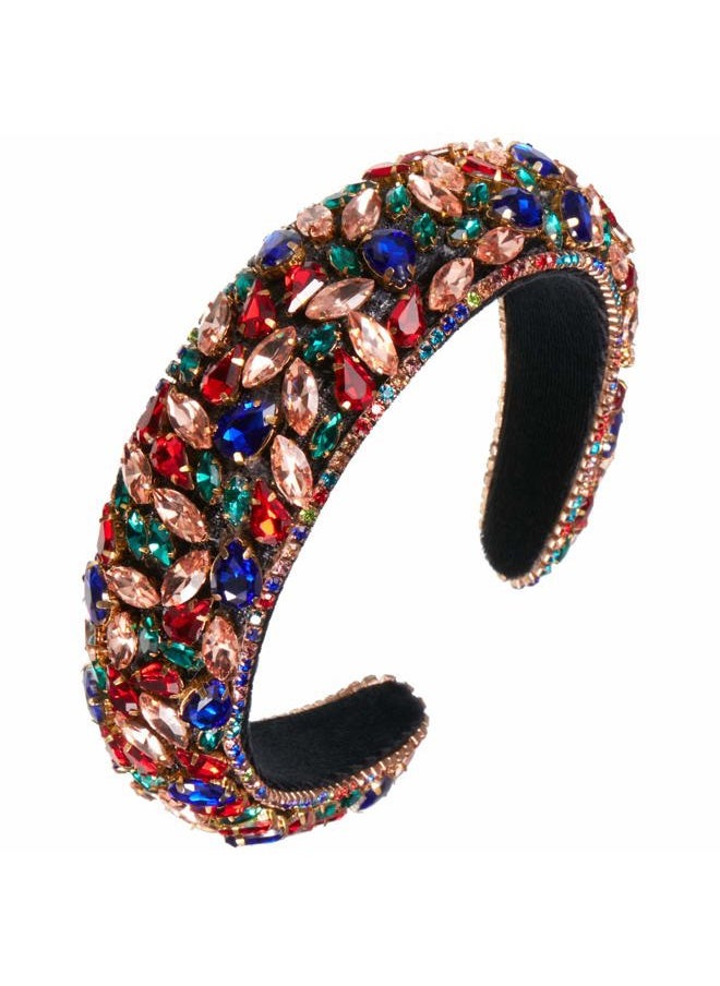 WILLBOND Velvet Padded Crystal Rhinestone Headband Crystal Embellished Hair Hoop Retro Jewelled Hairband Hair Accessory for Women Wedding Parties Ceremonies Birthday Banquet  - Image 1