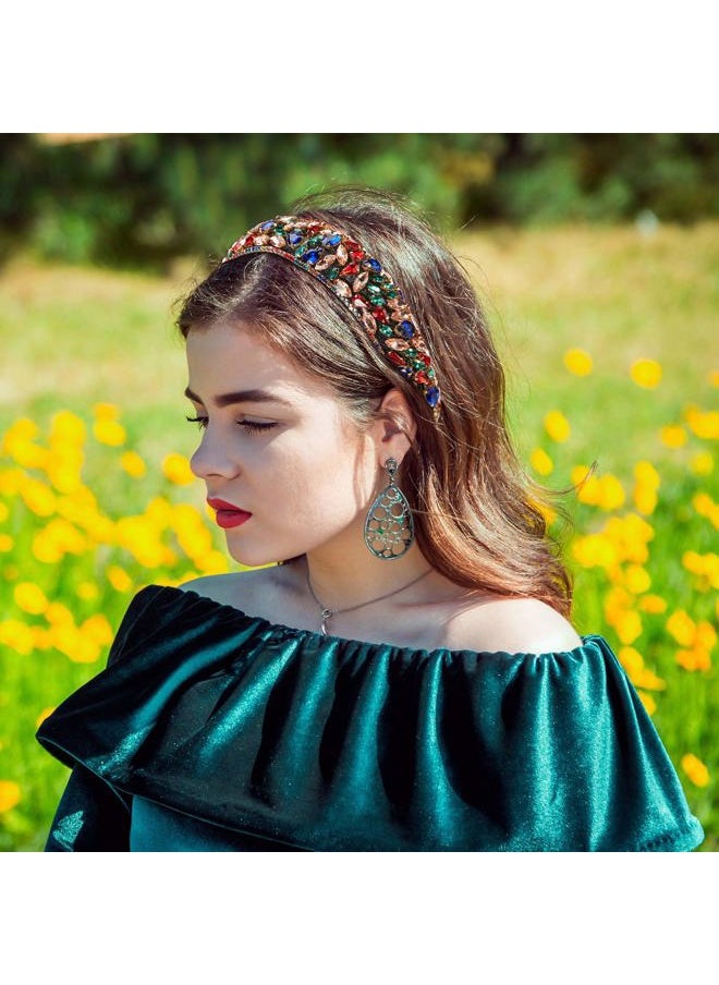 WILLBOND Velvet Padded Crystal Rhinestone Headband Crystal Embellished Hair Hoop Retro Jewelled Hairband Hair Accessory for Women Wedding Parties Ceremonies Birthday Banquet  - Image 4