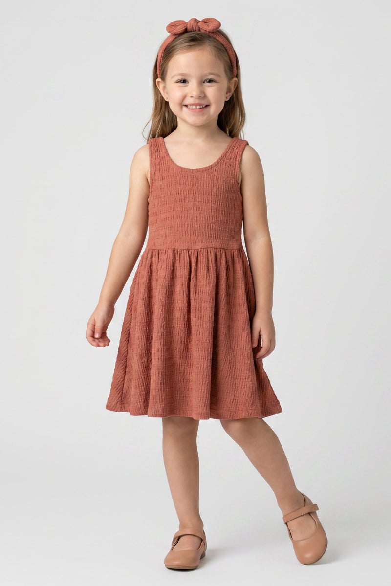 Willow & Whistle Kids Girl 2 Pieces Textured Sleeveless With Headband Set, Brown - Image 1