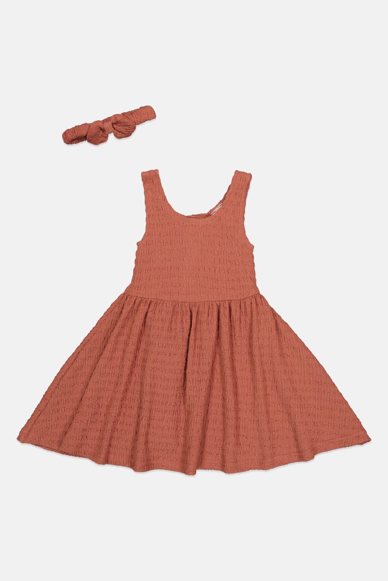 Willow & Whistle Kids Girl 2 Pieces Textured Sleeveless With Headband Set, Brown - Image 2