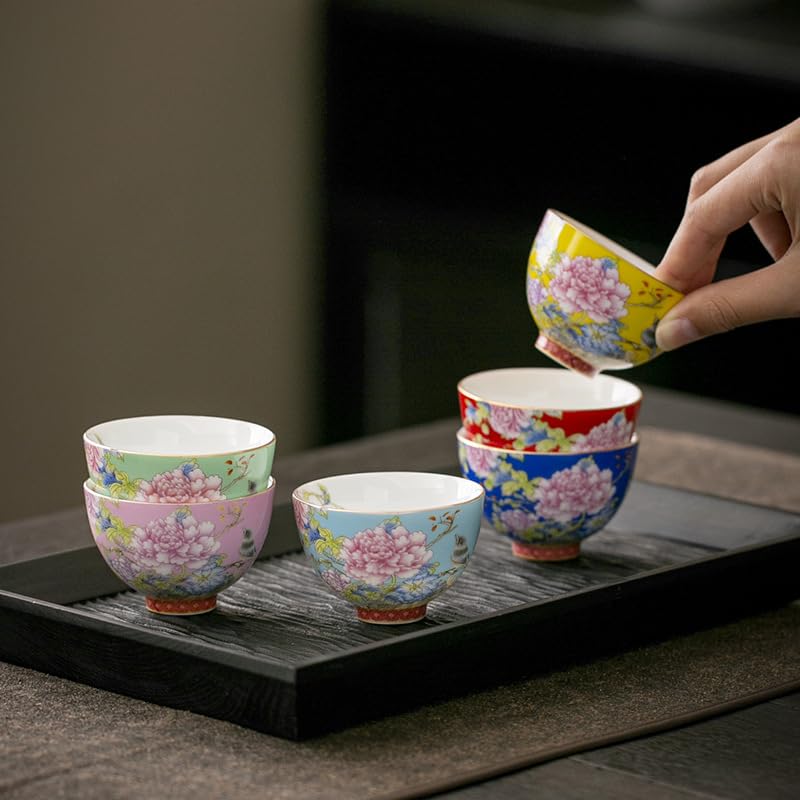 ZPGXLRZ 6Pcs Chinese Ceramic Tea Cup Set, Japanese Tea Cups with 6 Elegant Flower and Bird Pattern Colors, Gift Box Packaging - Image 3