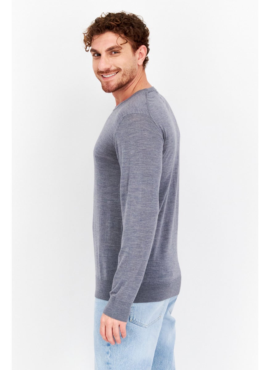 NNO7 - Men Round Neck Plain Long Sleeve  Sweaters, Grey - Image 1