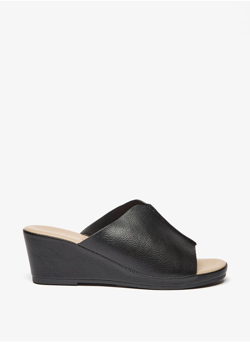 Le Confort - Womens Solid Slip-On Sandals with Wedge Heels Black - Image 1