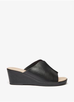 Womens Solid Slip-On Sandals with Wedge Heels Black