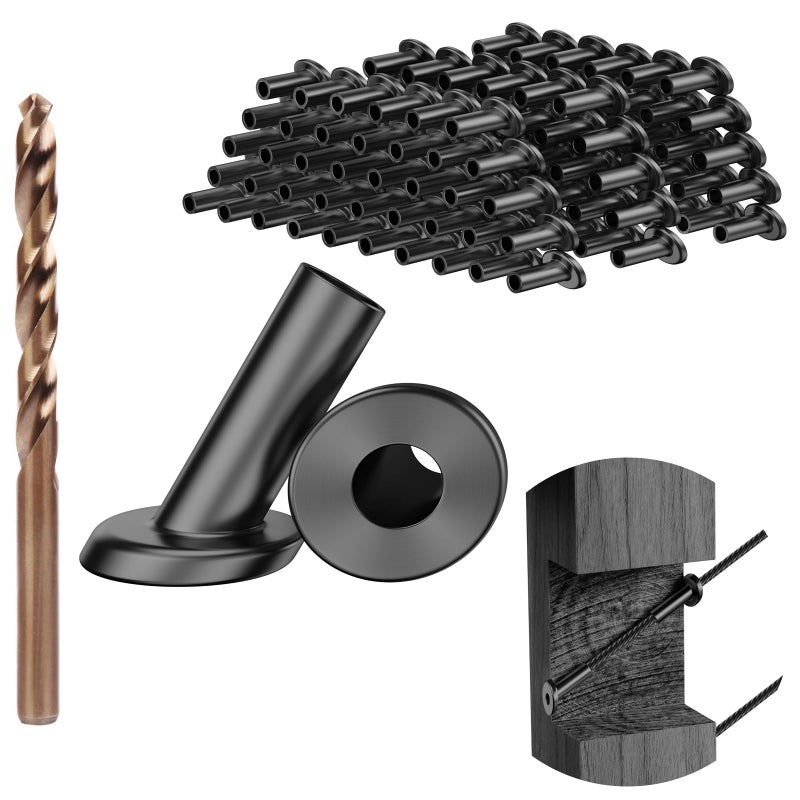 BLIKA 40 Pack 25 30 35 Degree 1/8" Black Cable Railing Angle Beveled Protector Sleeves, T316 Stainless Steel, Angle Protector Sleeves Deck Stair Cable Railing Hardware Kit for Wood Posts - Image 1
