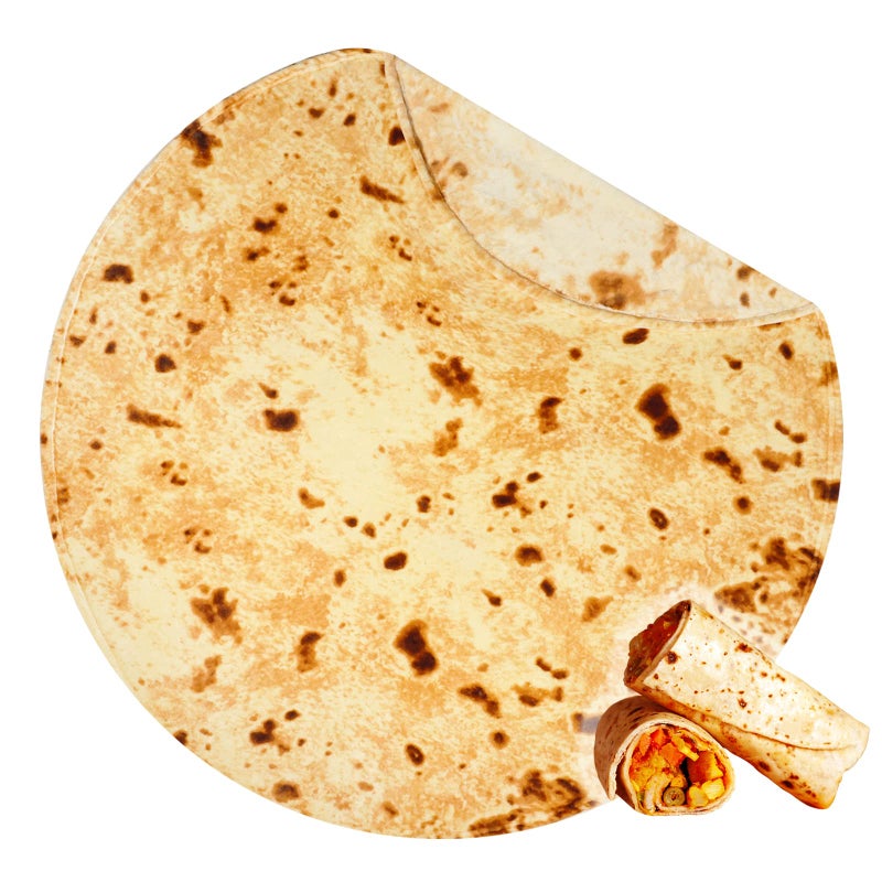 Bnuitland BNuitland 80/90 Inches Tortilla Burritos Pattern Blanket with Pouch 300 GSM Double Sided Giant Flour Realistic Food Blanket Novelty Taco Funny Blanket for Your Family Super Soft Flannel Bed Throw  - Image 1