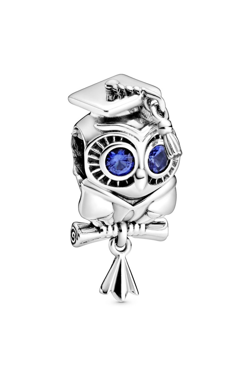 PANDORA Graduation Owl Sterling Silver Charm with Stellar Blue Crystal - Image 2