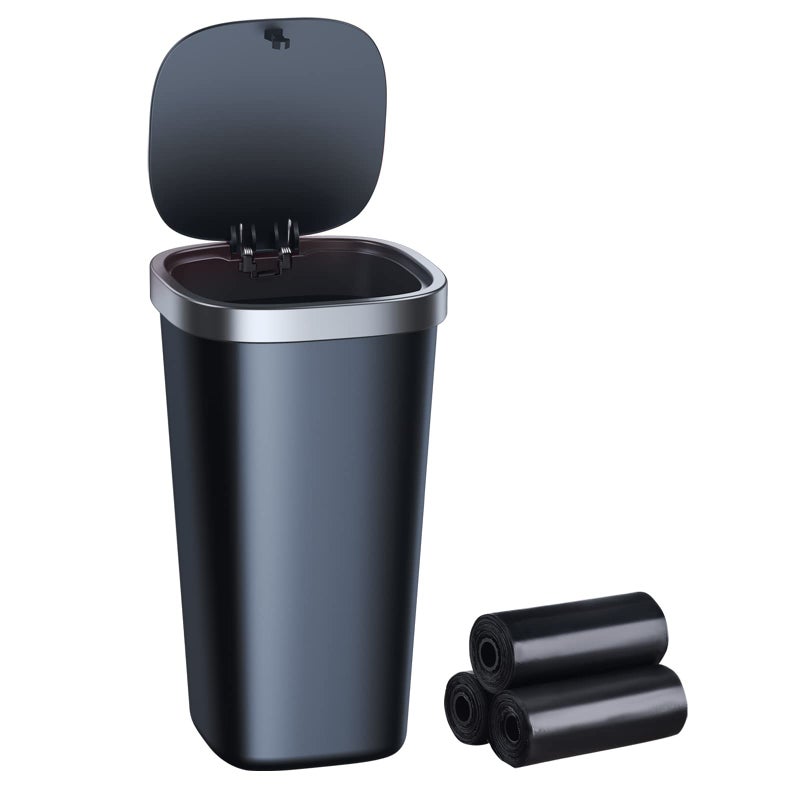xuenair Mini Car Trash Can with Lid, Cup Holder Trash Can for Car With 3 Rolls of Bags, Waterproof Small Car Garbage Can for Cars Home Office Bedrooms - Black Square