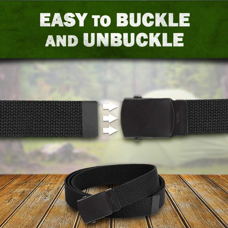 HOLD'EM Hold’Em Military Canvas Webbing Belts for MEN’S Black Slider Buckle Heavy Duty Adjustable -Black - Image 5