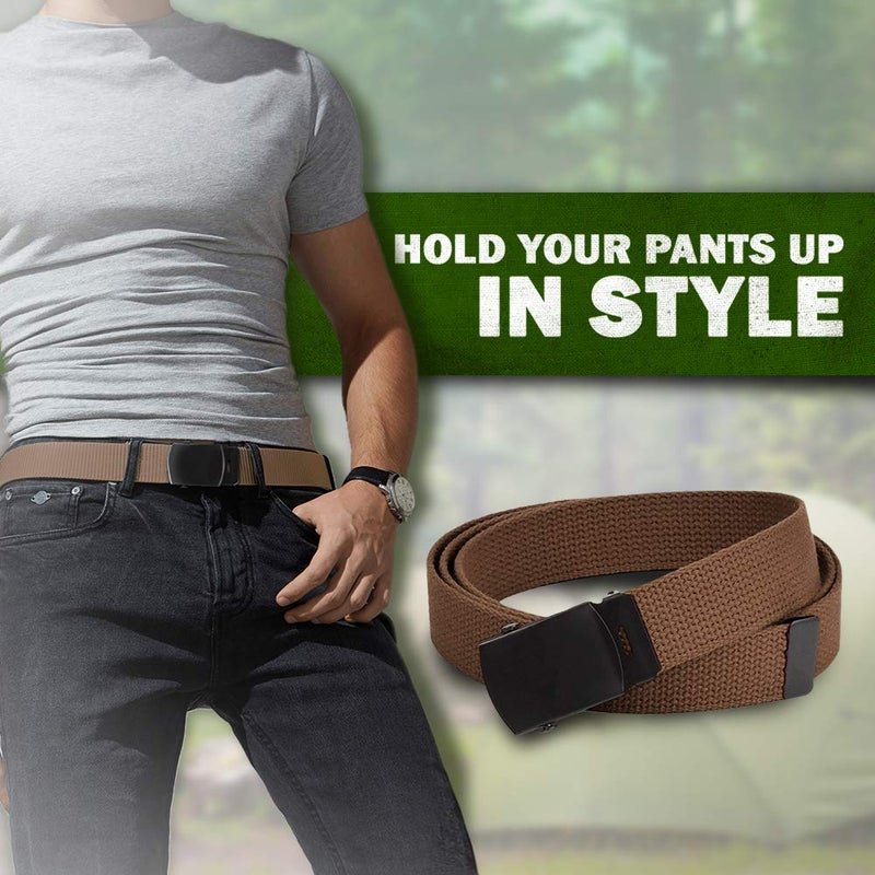 HOLD'EM Hold’Em Military Canvas Webbing Belts for MEN’S Black Slider Buckle Heavy Duty Adjustable -Black - Image 2