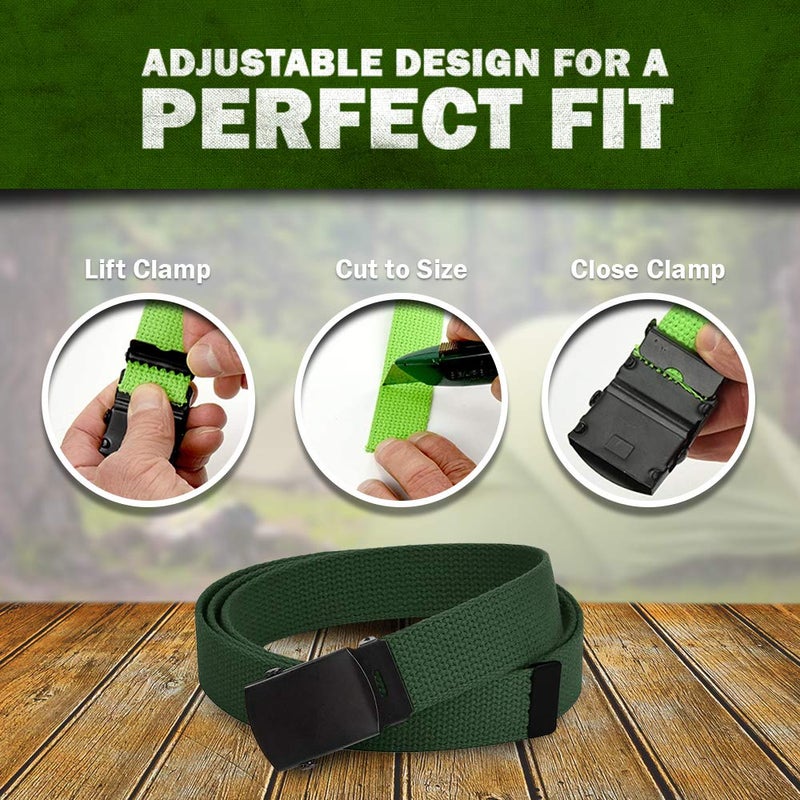 HOLD'EM Hold’Em Military Canvas Webbing Belts for MEN’S Black Slider Buckle Heavy Duty Adjustable -Black - Image 4