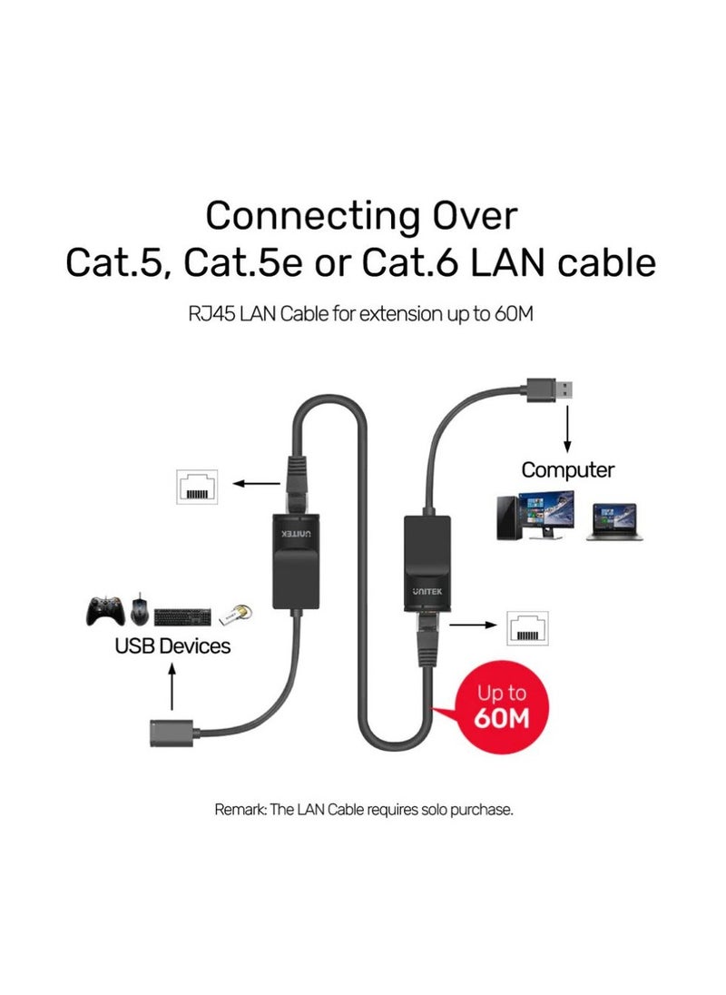 UNITEK UNITEK USB Extender Over Cat 5/Cat 5e Ethernet Cable - High-Speed USB Signal Transmission for Devices Up to 50 Meters - Plug and Play, Compatible with USB 2.0/1.1, Ideal for Printers, Cameras, Keyboards, and More  - Image 5