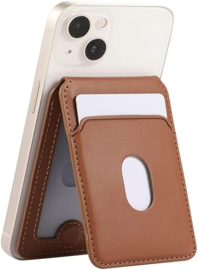 Next Store Leather Magnetic Card Holder Compatible with iPhone, Samsung, Huawei, Multiple Colors Card Wallet with Strong Magnet and Phone Holder to Protect Cards and Phone Perfectly (Brown)