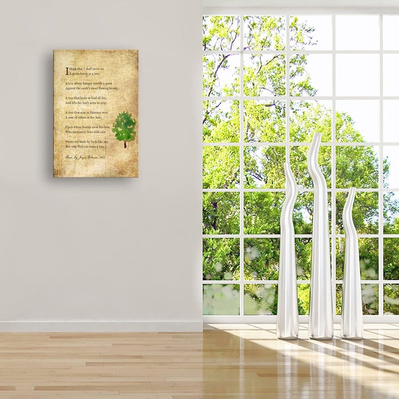 Busmko Trees Poem Quote Wall Art Prints Vintage Framed Pictures Modern Abstract Canvas Living Room Wall Decor Poetry Posters Framed (16x24 inch) - Image 3