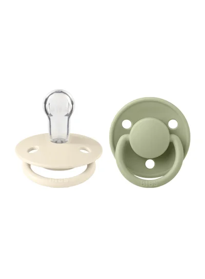 BIBS Pack of 2 De Lux Soother Bpa Free Dummy Pacifier, Round Silicone, Onesize 0 To 36 Months , Ivory And Sage