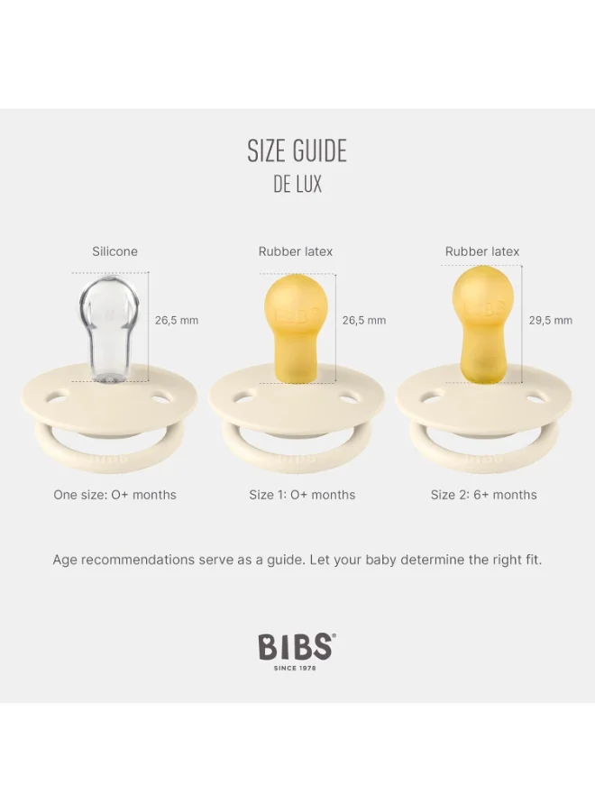 بيبس Pack of 2 De Lux Soother Bpa Free Dummy Pacifier, Round Silicone, Onesize 0 To 36 Months , Ivory And Sage