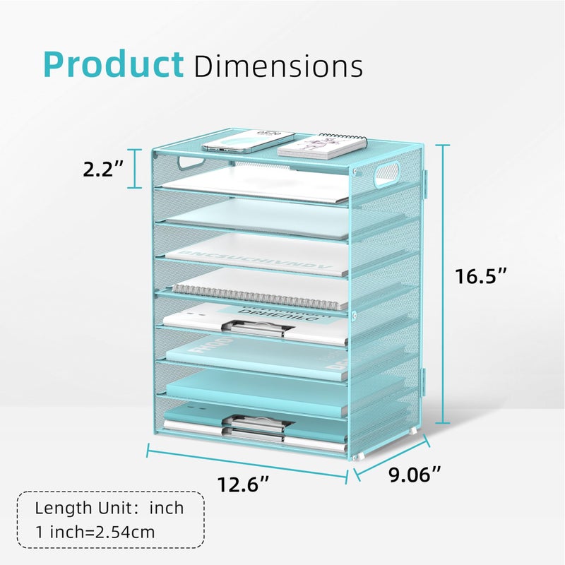 DALTACK 9-Tier Paper Letter Tray Desk Organizer with Handles, Mesh File Holder Organization, Paper Sorter Desk Organizer for Office Home School, Blue - Image 3