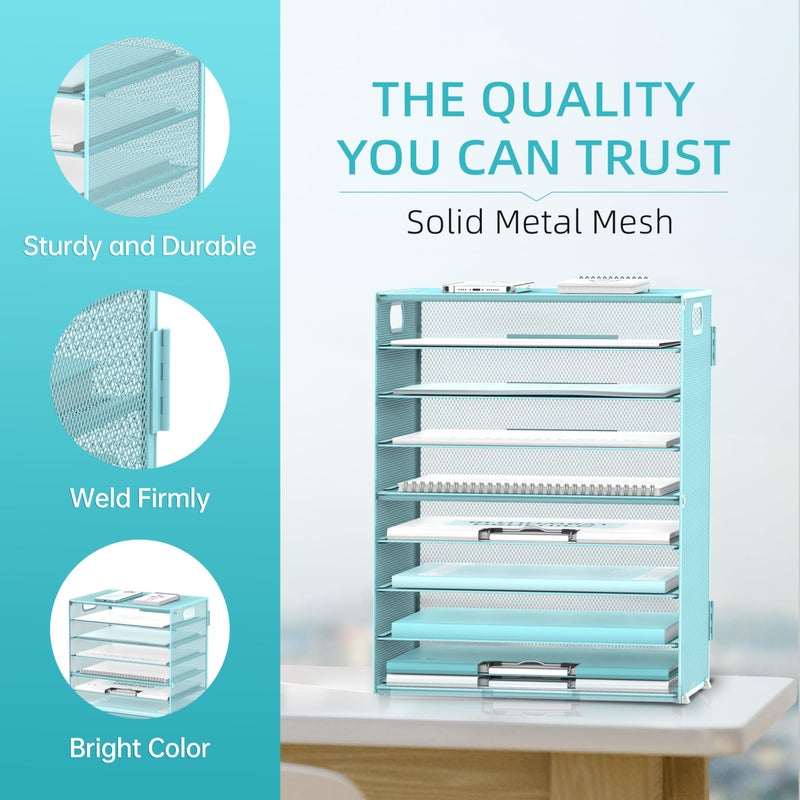 DALTACK 9-Tier Paper Letter Tray Desk Organizer with Handles, Mesh File Holder Organization, Paper Sorter Desk Organizer for Office Home School, Blue - Image 4