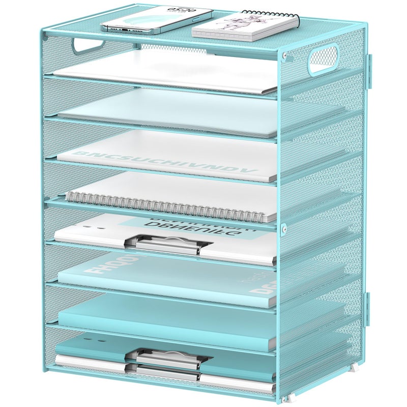 DALTACK 9-Tier Paper Letter Tray Desk Organizer with Handles, Mesh File Holder Organization, Paper Sorter Desk Organizer for Office Home School, Blue - Image 1