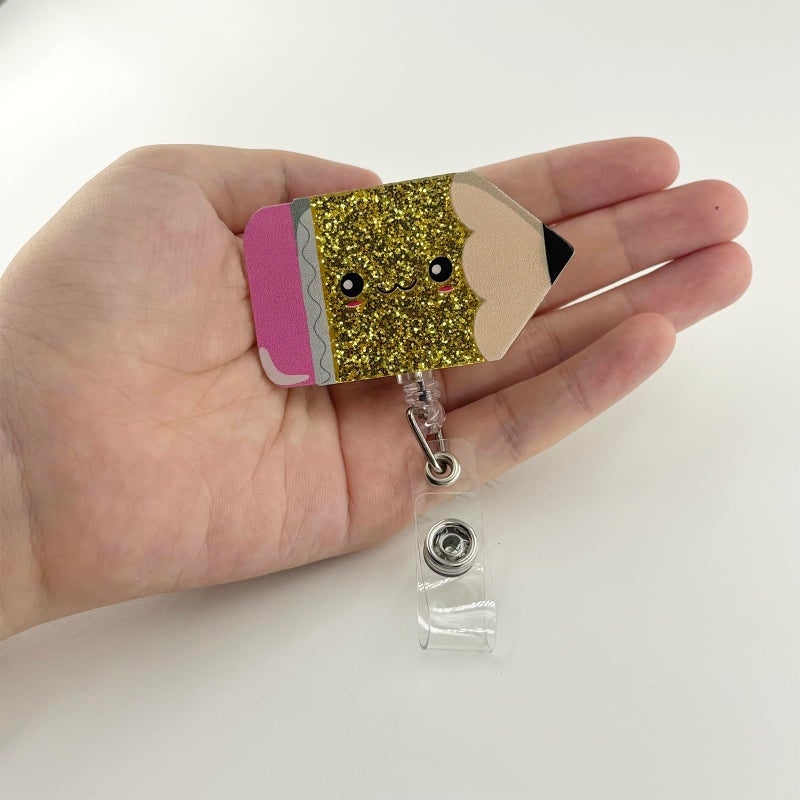BEZTN Funny Teacher Badge Reel  Cute Pencil Retractable Id Card Badge Holder  Name Tag Work Badge Clip For Teacher Gifts  Interchangeable Student Badge Buddy  Student Nurse Badge Accessories - Image 3