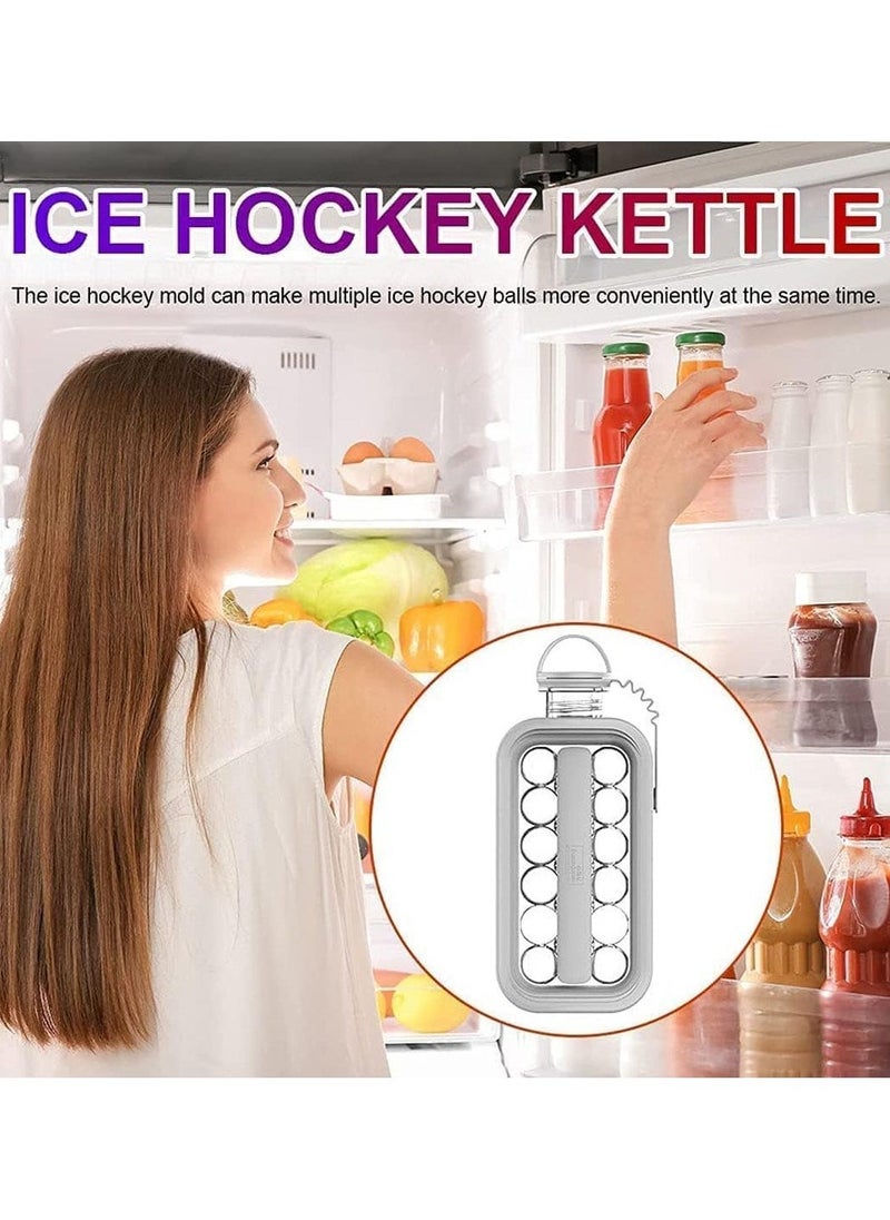 Beauenty - Ice Cube Trays 2 in 1 Portable Ice Ball Maker Kettle With 17 Grids Flat Body Lid Cooling Ice Pop/Cube Molds For Hockey,Cocktail,Coffee,Whiskey,Champagne,Beer,Juice,Water - Image 1