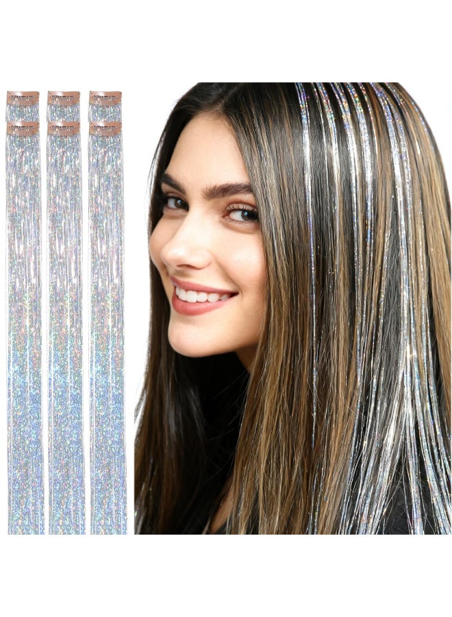 CelineBella Silver Hair TinselClip In24 Inch 80 StrandsPc Tinsel Hair Extensions Easy to Use Christmas New Year Festival Gift Daily Use for Women - Image 2